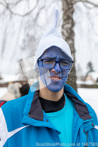 Image of Peoples in mask attend Masopust or the Mardi Gras carnival, traditional ceremonial door-to-door procession. 