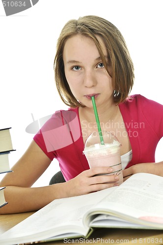Image of Teenage girl with milkshake