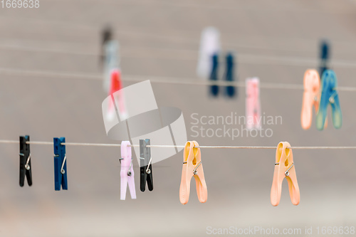 Image of Clothes pegs on the washing line