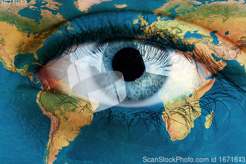 Image of Earth continents painted on face concept