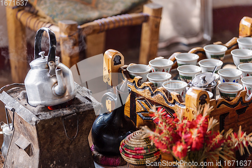 Image of place with cups of Ethiopian coffee