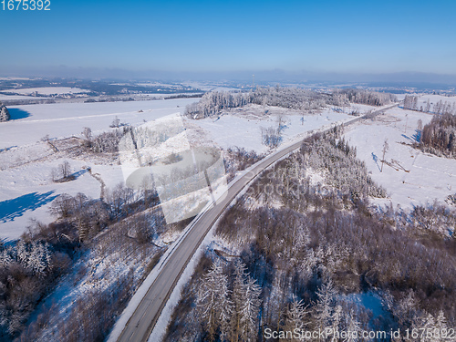 Image of Aerial view of winter highland landscape