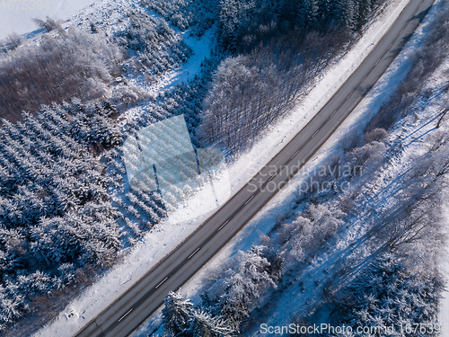 Image of Aerial view of winter highland landscape