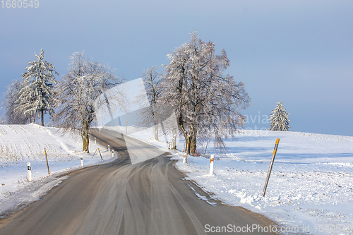 Image of winter landscape with road in highland