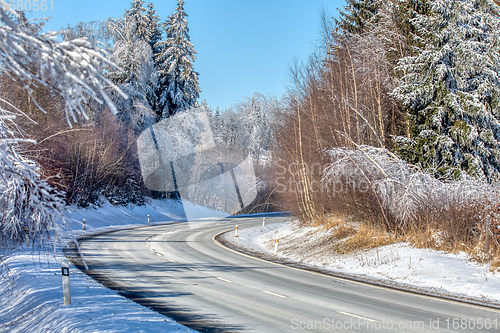 Image of winter landscape with road in highland