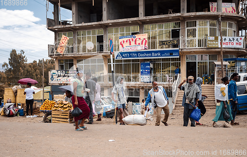 Image of Ordinary peoples behind african Dashen bank, Ethiopia