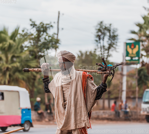 Image of Old ethiopian farmer on the street of Adis Zemen, Ethiopia, Africa