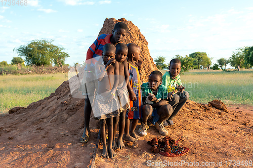 Image of Himba boys, indigenous namibian ethnic people, Africa