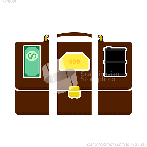 Image of Oil, Dollar And Gold Dividing Briefcase Concept Icon