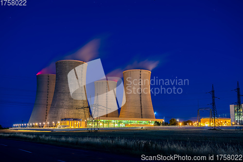 Image of Nuclear Power Station At Night, Dukovany, Czech Republic