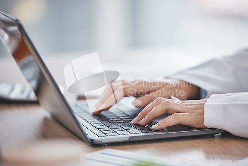 Image of Laptop, hands or business woman typing for investment schedule, calendar or stock market trading management. Zoom, finance worker or person on networking technology budget planning or cryptocurrency