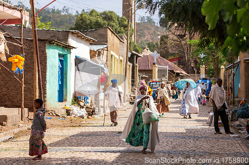 Image of Women return from the morning Mass, Aksum Ethiopia, Africa