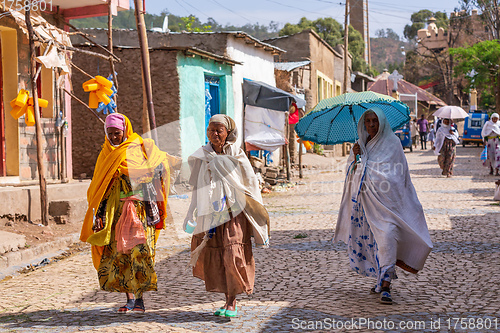 Image of Women return from the morning Mass, Aksum Ethiopia, Africa