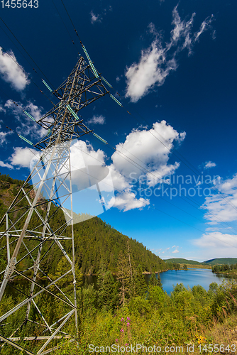 Image of Power lines in the beautiful mountain landscape