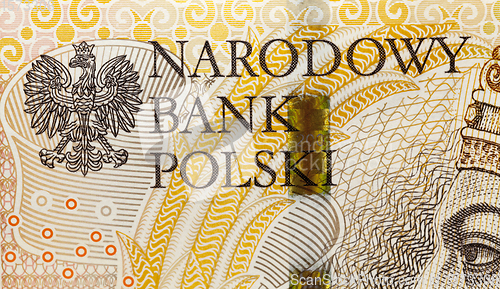 Image of new bill worth two hundred Polish zlotys, close-up of cash Polish money