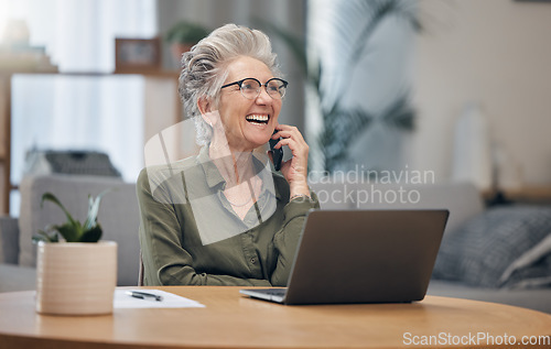 Image of Phone, call and senior lawyer woman talking legal advice on mobile conversation working in an office with smile and happy. Old, elderly and mature businesswoman with positive communication