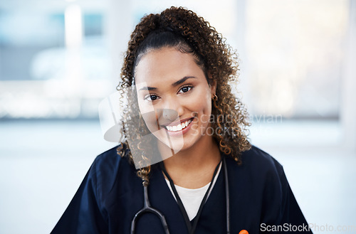 Image of Doctor, portrait or woman in hospital, clinic or wellness center for medical help, trust or Brazil medicine treatment. Smile, happy face or healthcare worker and vision, ideas or nurse life insurance