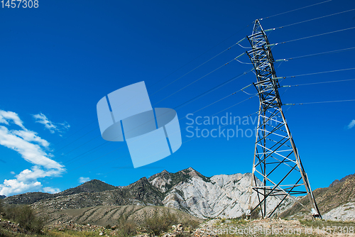 Image of Power lines in the beautiful mountain landscape