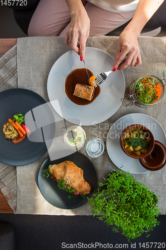 Image of Top view of business lunch