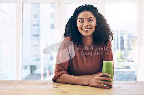 Image of Portrait, mockup and smoothie with a black woman drinking a health beverage for a weight loss diet or nutrition. Wellness, mock up and drink with a healthy young female enjoying a fresh fruit juice