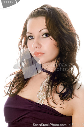 Image of Portrait of the young woman over white