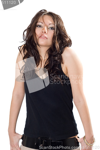 Image of The beauty girl in a vest over white