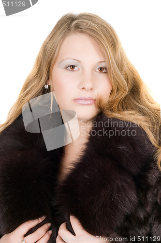 Image of Portrait of the beautiful young lady in a fur coat
