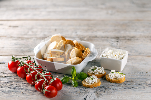 Image of Bruschetta sandwiches with cottage cheese