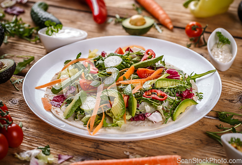 Image of Healthy vegetarian salad tortilla wraps