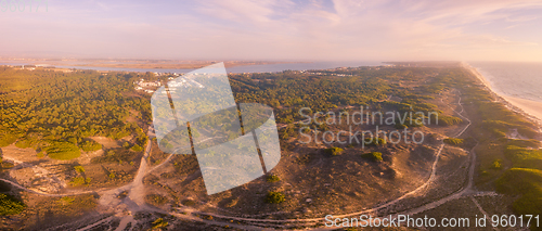 Image of Aerial view of secondary sand dunes at sunset