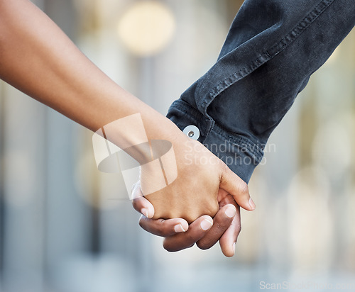 Image of Closeup, hands and couple with marriage, support and love for partnership, bonding and collaboration. Zoom, man and woman with solidarity, kindness and relationship with trust, loyalty and romance