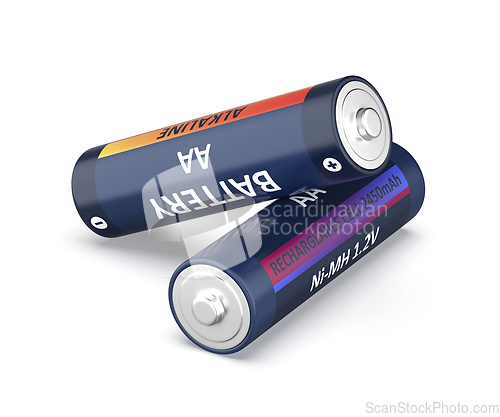 Image of Alkaline and Ni-MH rechargeable AA size batteries