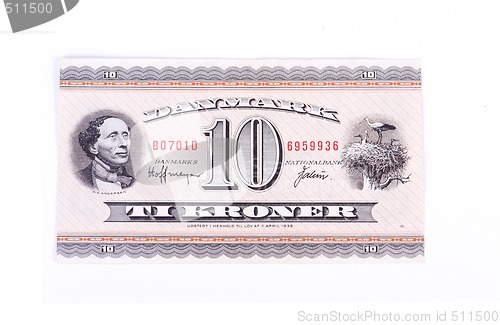 Image of Cash money, ten kroner bill from denmark