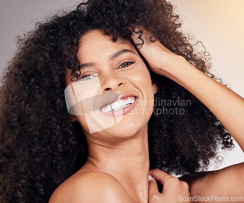 Image of Skincare, wellness and portrait of a female in a studio with a natural, cosmetic and face routine. Health, beauty and woman model from Puerto Rico with a facial treatment isolated by gray background.