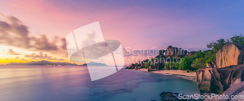 Image of Dramatic sunset at Anse Source d'Argent beach, La Digue island, Seychelles