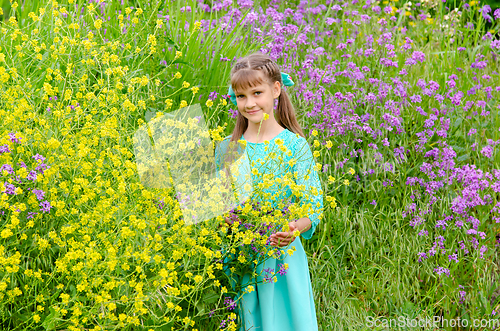 Image of Portrait of a ten year old girl in wildflowers