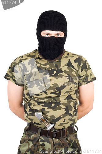 Image of The man in a black mask over white