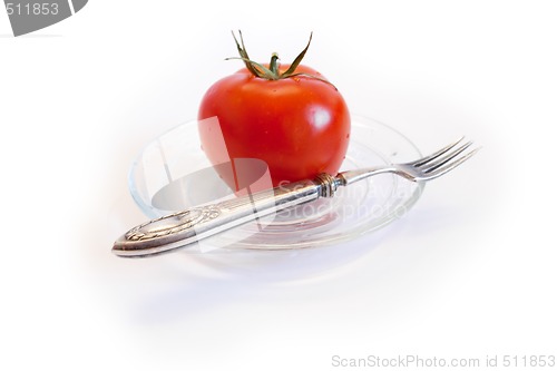 Image of Isolated tomato on the glass plate.