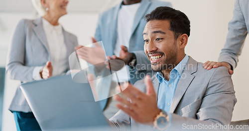 Image of Glass, table or pouring water in meeting for thirsty employees or business people in an office building. Zoom, beverages or person with healthy drinks for workers to relax in a corporate office room
