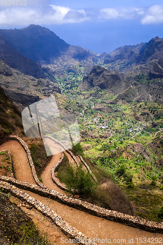 Image of Aerial Hiking trail in Paul Valley, Santo Antao island, Cape Ver