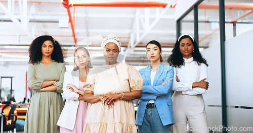 Image of Business, women leadership and empowerment portrait of woman office staff ready for teamwork. Team work, advertising and creative management group with a smile happy about company growth vision