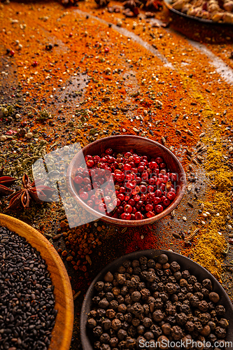 Image of Various seasonings in bowls