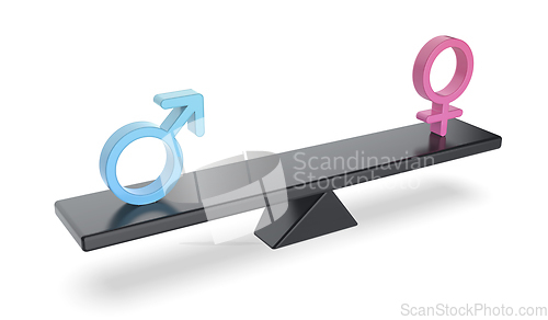Image of Female and male gender signs on seesaw