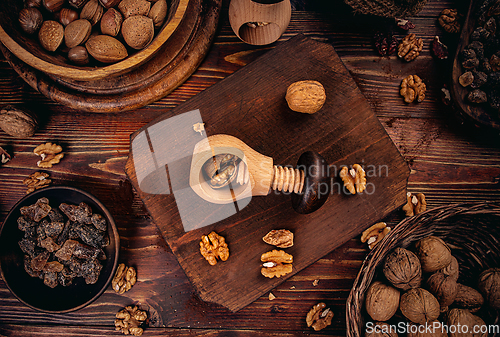 Image of Flat lay of freshly cracked walnut