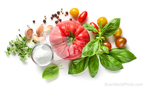 Image of composition of fresh tomato and spices