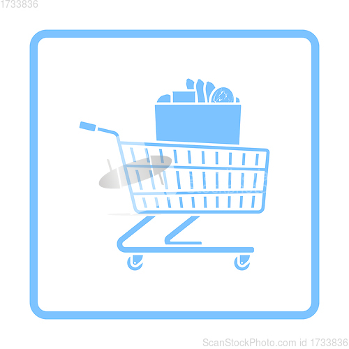 Image of Shopping Cart With Bag Of Food Icon
