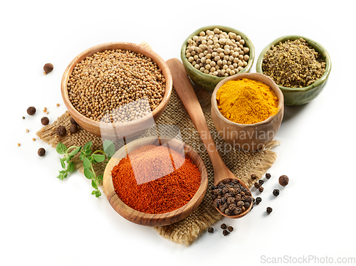 Image of various spices on white background