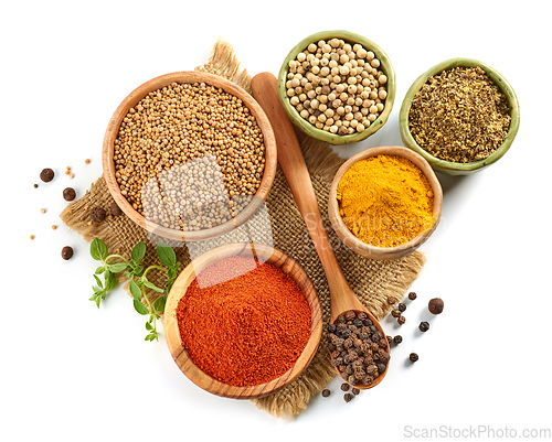 Image of various spices on white background