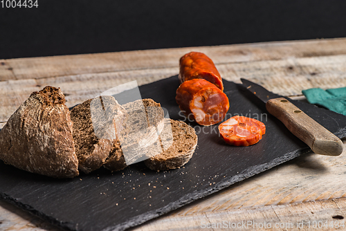 Image of Malt loaf bread and chorizo slices