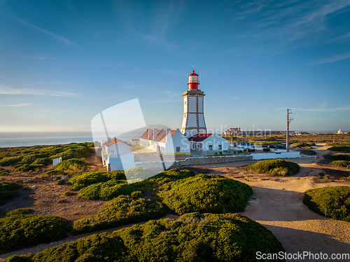 Image of Lighthouse on Cabo Espichel cape Espichel on Atlantic ocean